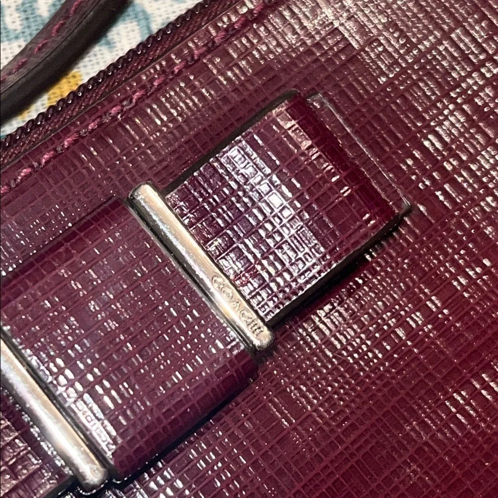 Coach Darcy Bow Burgundy Patent Leather Wristlet